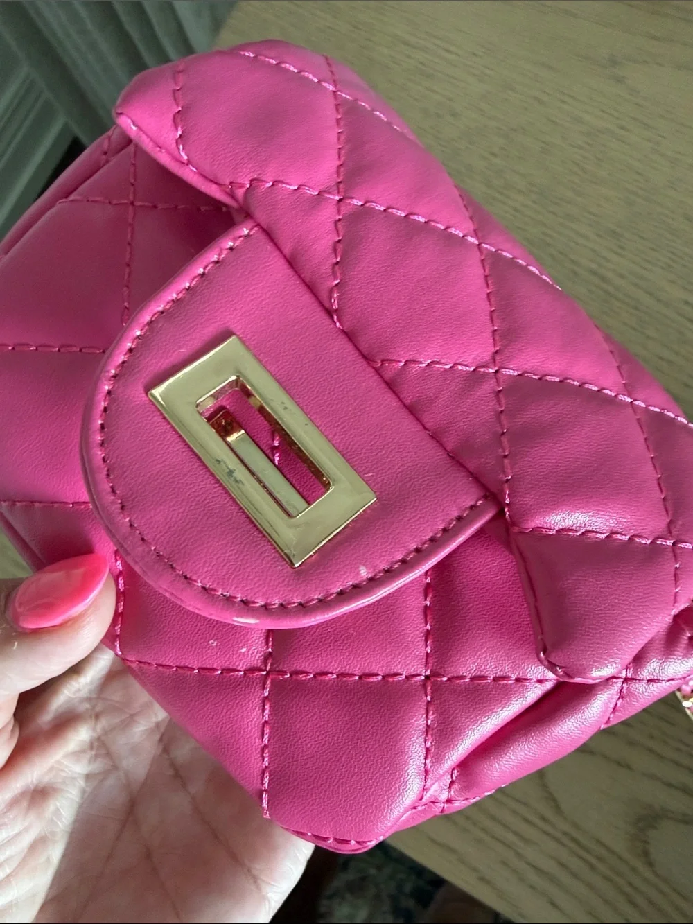 Girls Quilted Pink Mini Crossbody Bag with Gold Chain